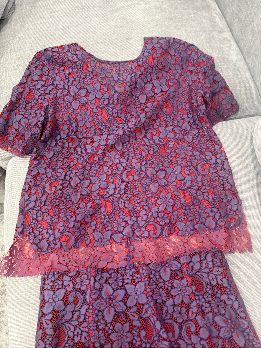 Zara Purple and Red Lace Midi Skirt Set